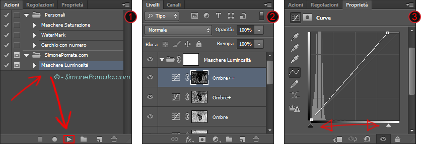 I tre passaggi per usare l'azione Maschere di luminosità