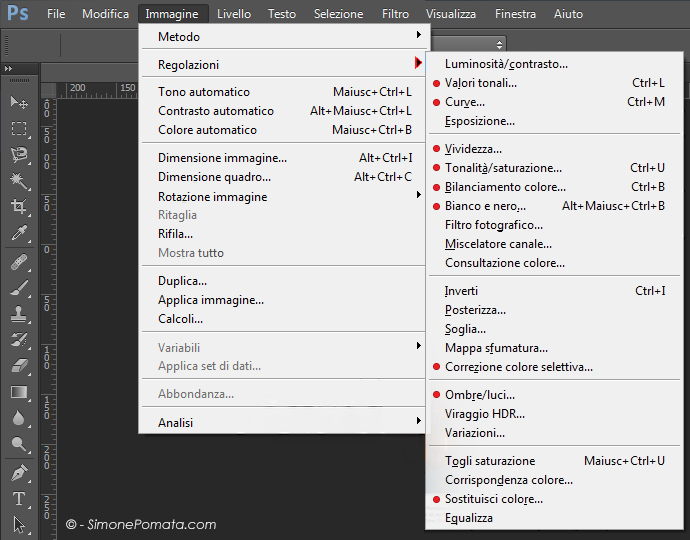 Photoshop CS6: Il menù Immagine->Regolazioni